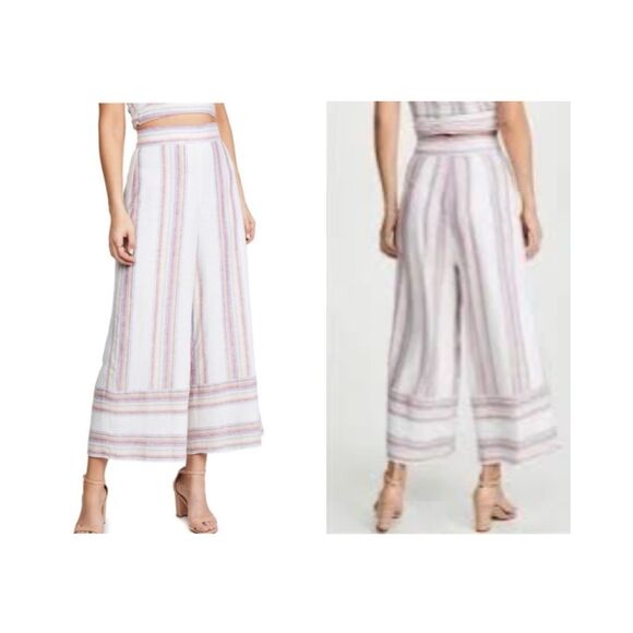 Amanda Uprichard Pants - AMANDA UPRICHARD Wide leg High Waist Linen Blend Capri Pants Linen Boho XS